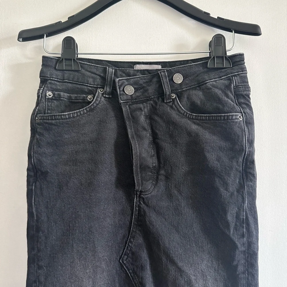 Boyish Washed Black Moonfleet High Rise Button Fly The Andy Denim Midi Skirt - Picture 3 of 9